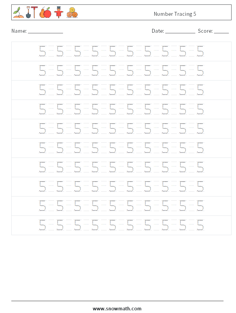 Number Tracing 5 Maths Worksheets 14