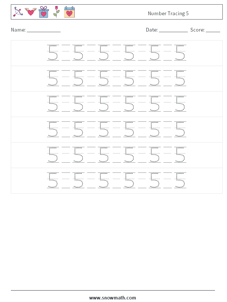 Number Tracing 5 Maths Worksheets 18