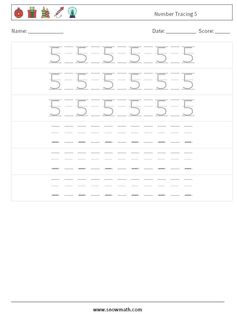 Number Tracing 5 Maths Worksheets 20