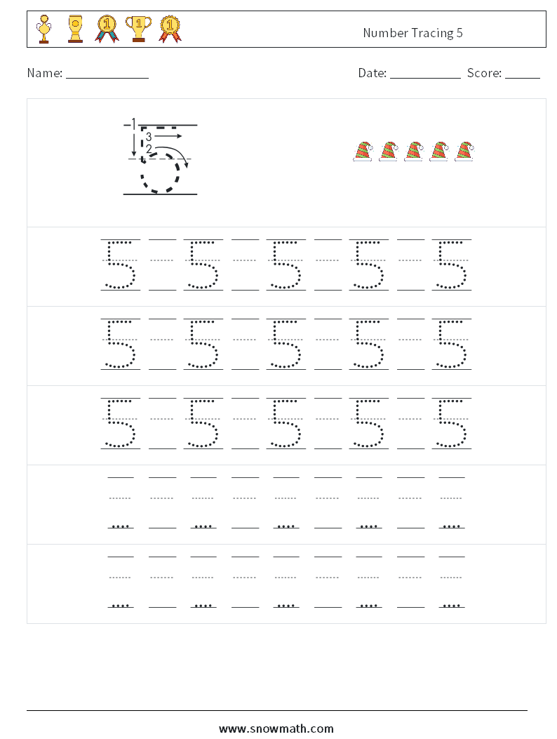 Number Tracing 5 Maths Worksheets 23