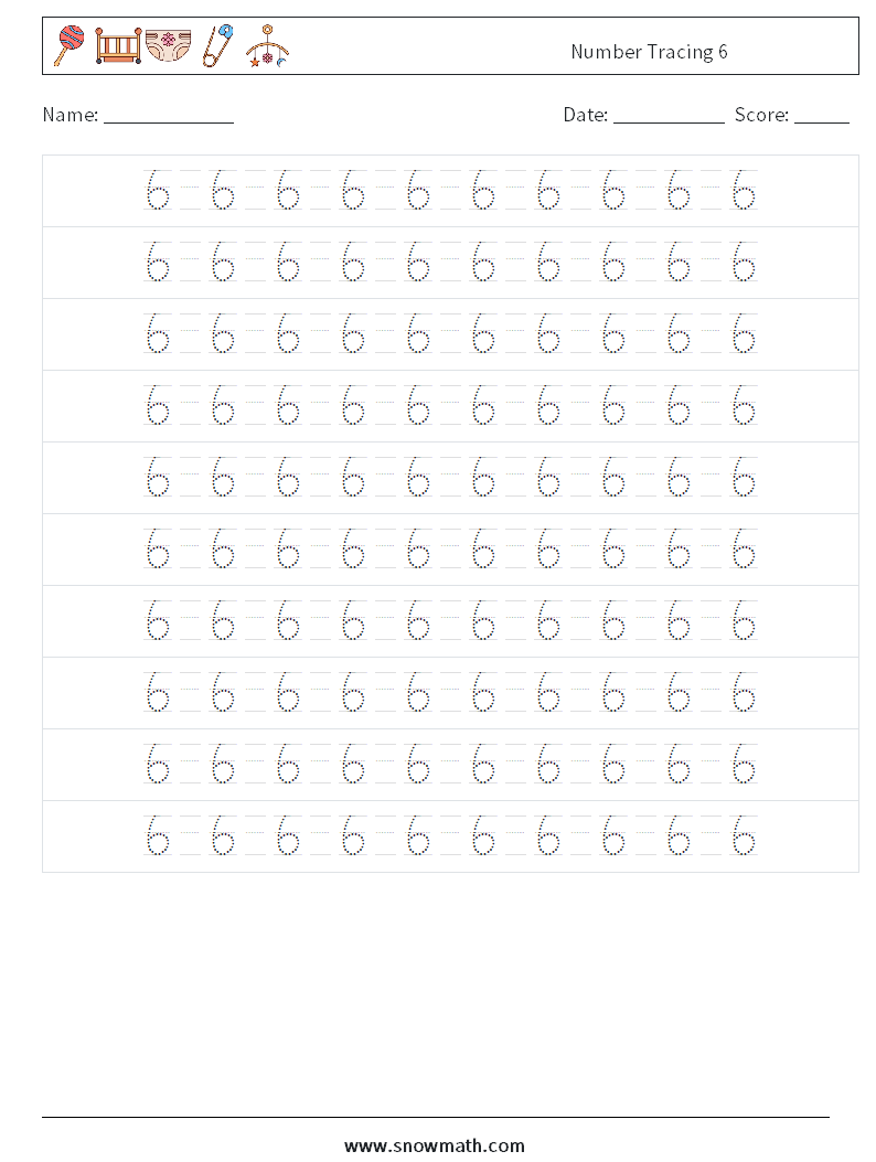 Number Tracing 6 Maths Worksheets 14