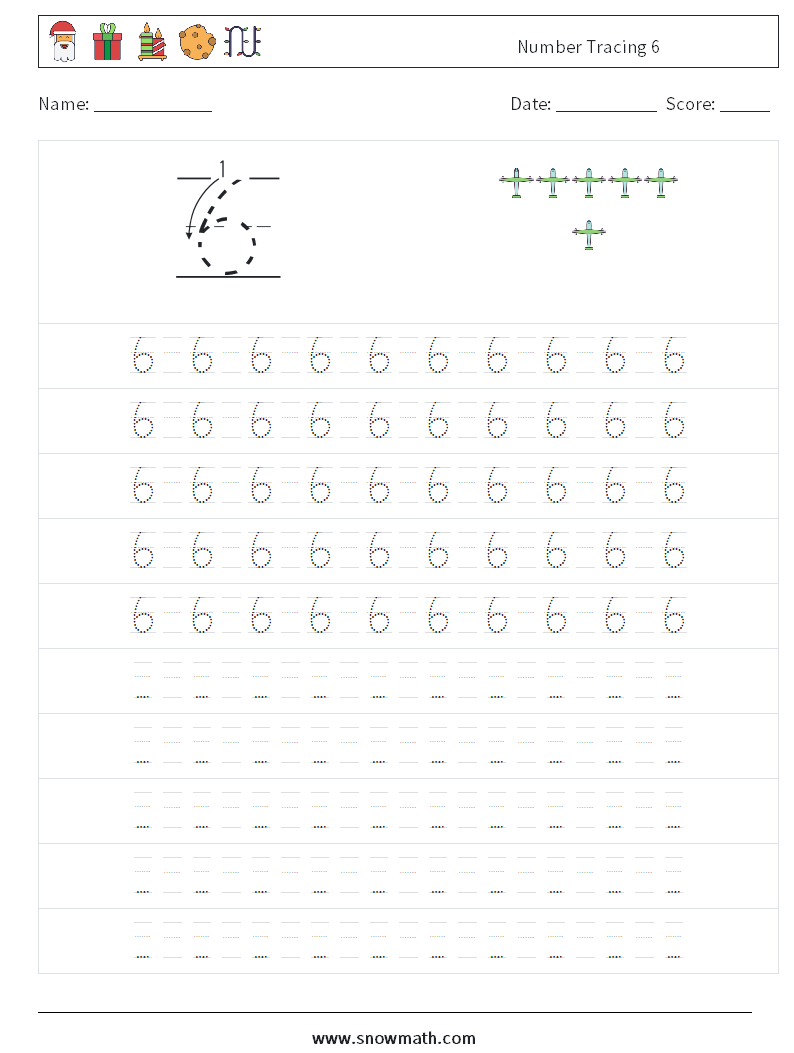 Number Tracing 6 Maths Worksheets 15