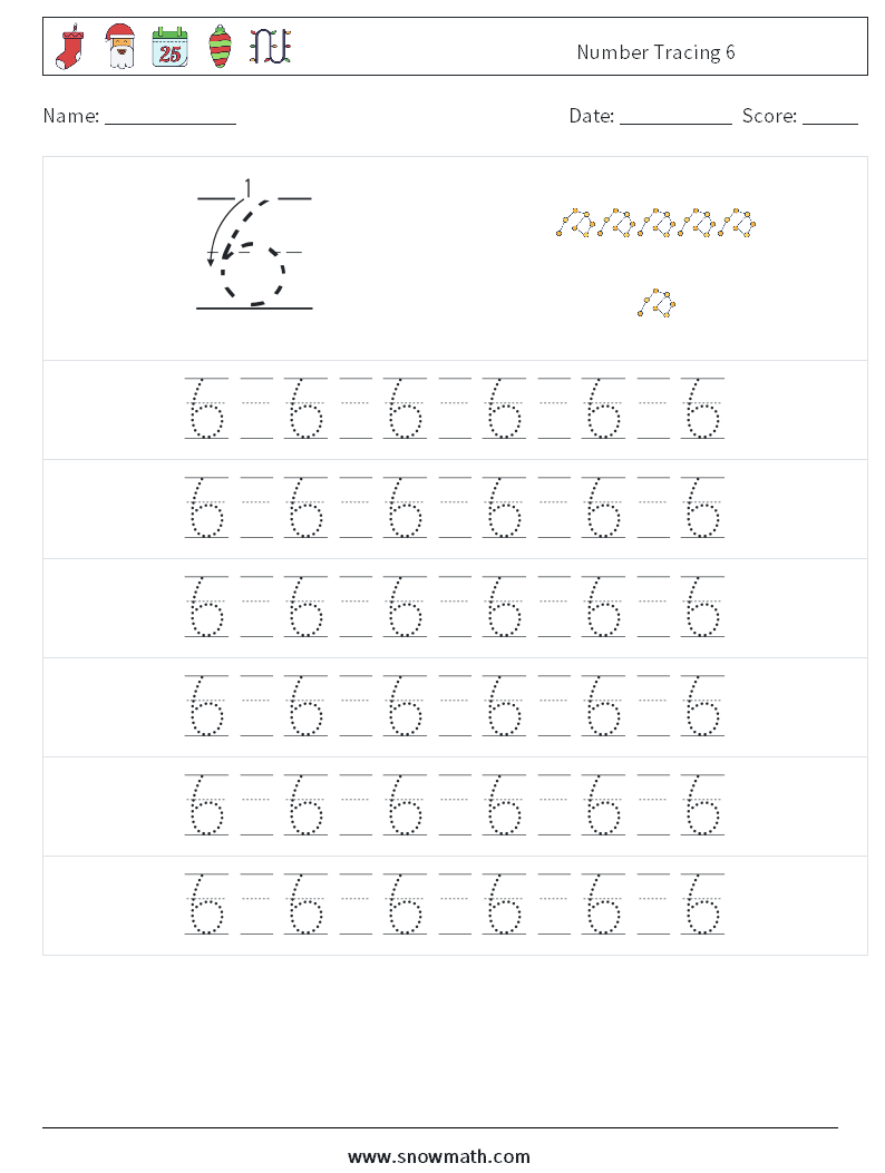 Number Tracing 6 Maths Worksheets 17