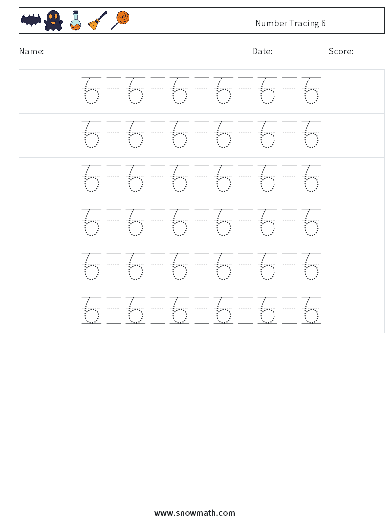 Number Tracing 6 Maths Worksheets 18