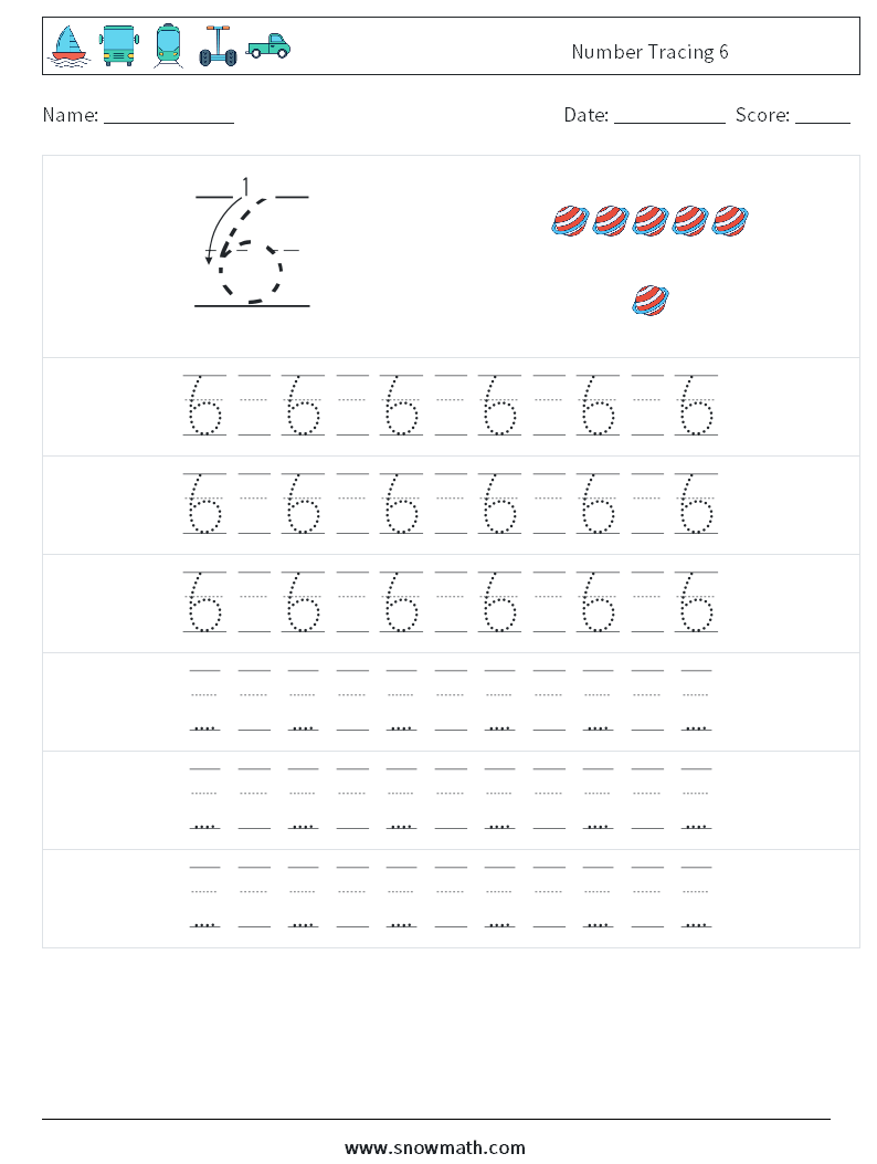 Number Tracing 6 Maths Worksheets 19