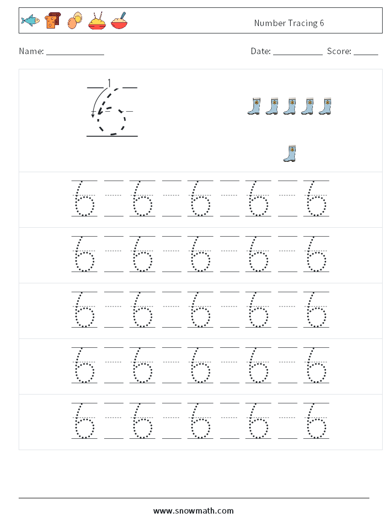 Number Tracing 6 Maths Worksheets 21