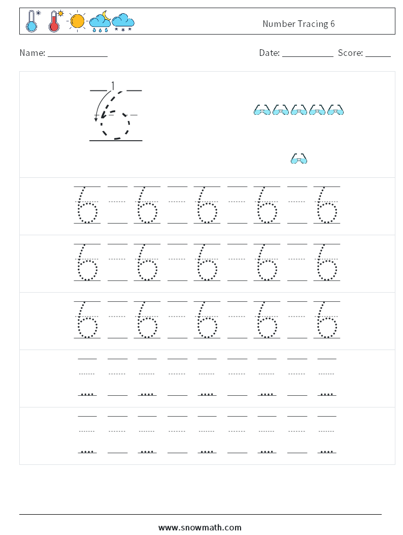 Number Tracing 6 Maths Worksheets 23