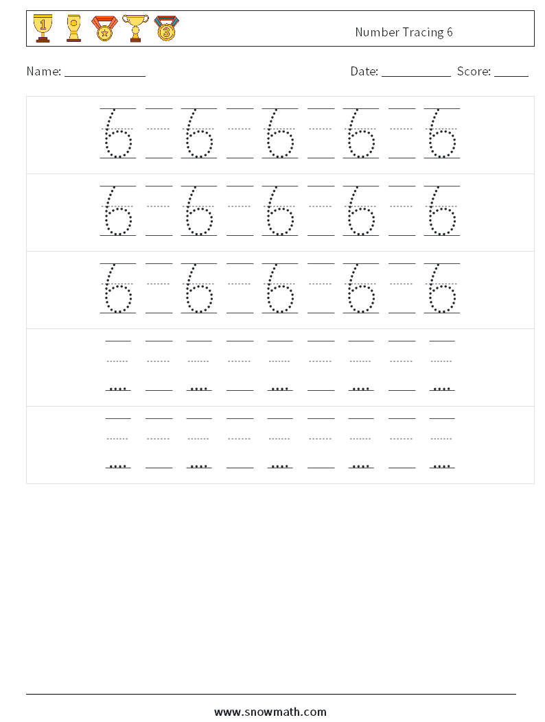 Number Tracing 6 Maths Worksheets 24