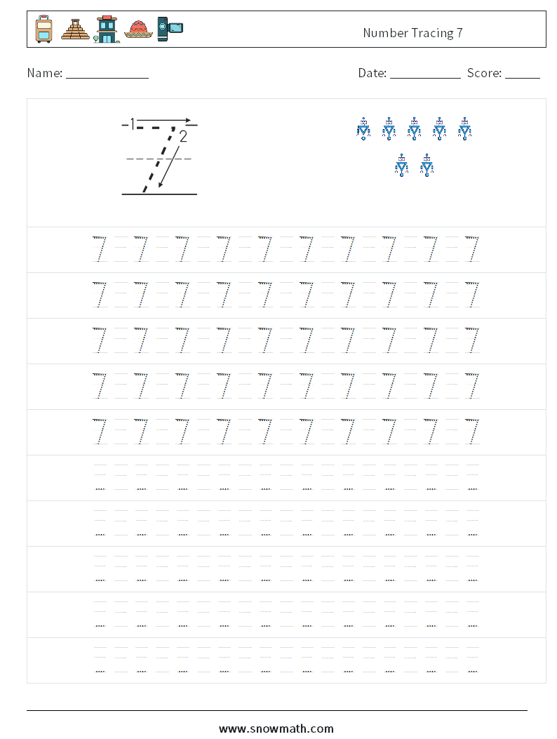 Number Tracing 7 Maths Worksheets 15