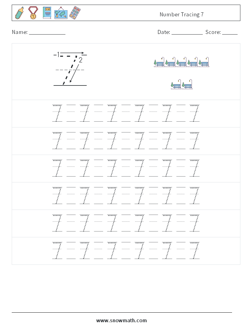 Number Tracing 7 Maths Worksheets 17