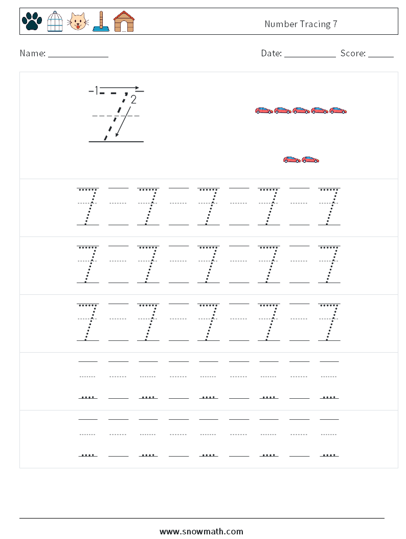 Number Tracing 7 Maths Worksheets 23