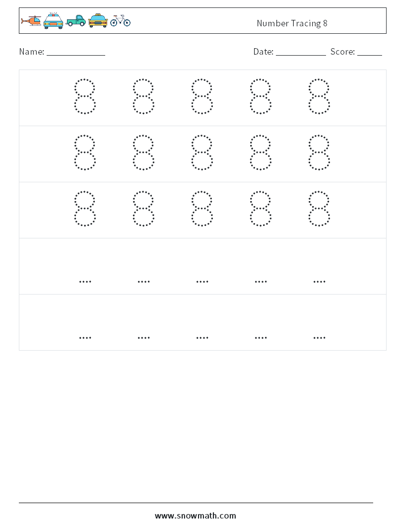 Number Tracing 8 Maths Worksheets 12