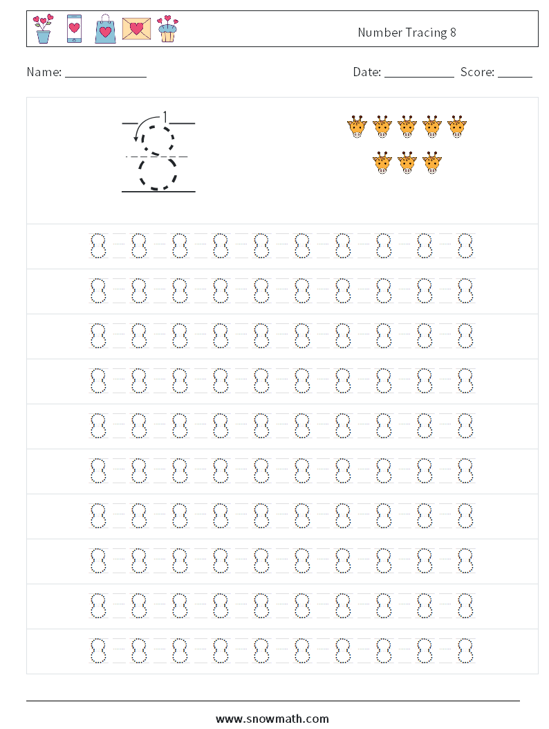 Number Tracing 8 Maths Worksheets 13