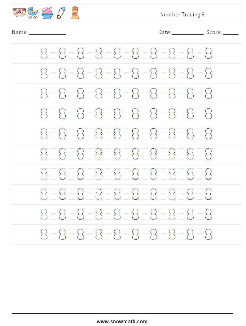 Number Tracing 8 Maths Worksheets 14