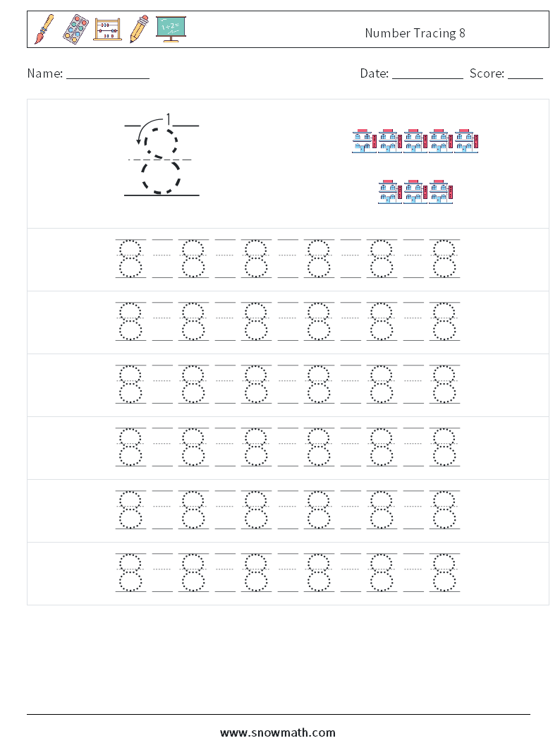 Number Tracing 8 Maths Worksheets 17