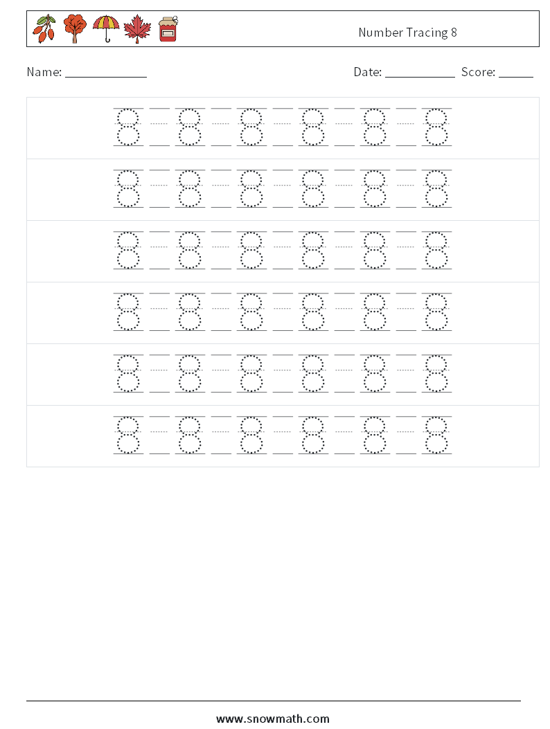 Number Tracing 8 Maths Worksheets 18