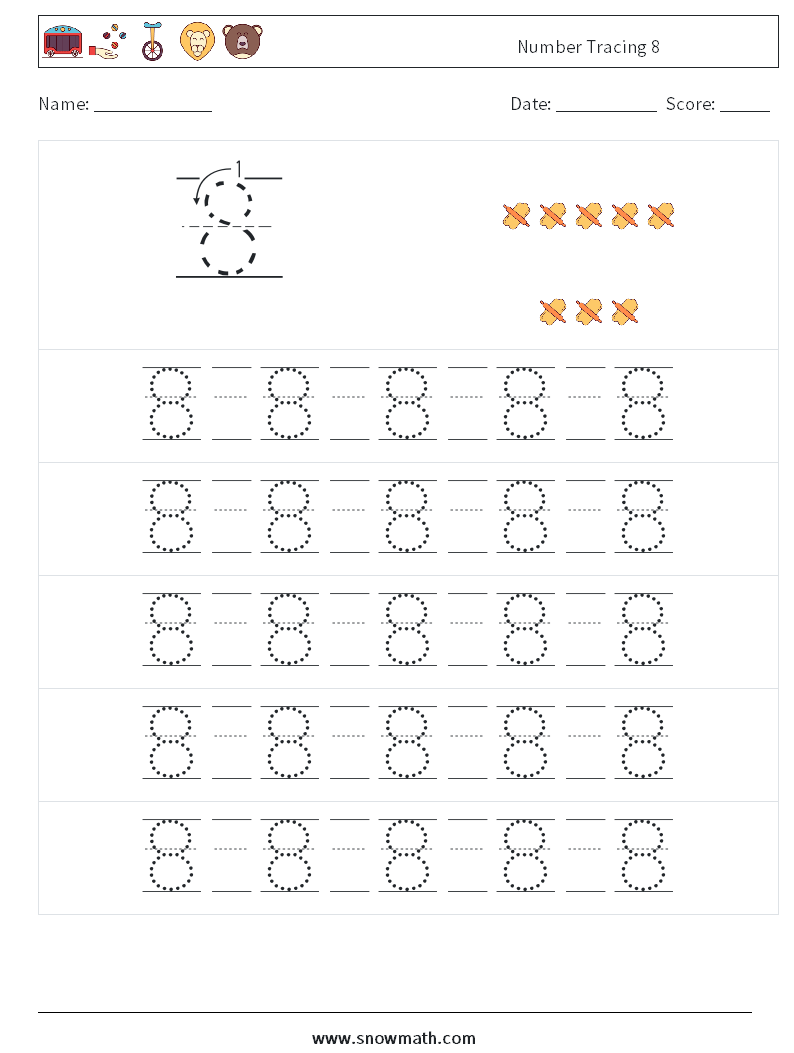 Number Tracing 8 Maths Worksheets 21