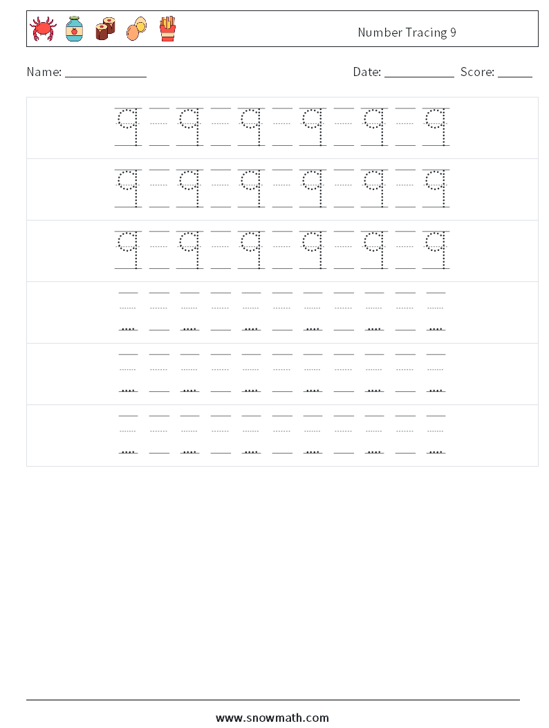 Number Tracing 9 Maths Worksheets 20