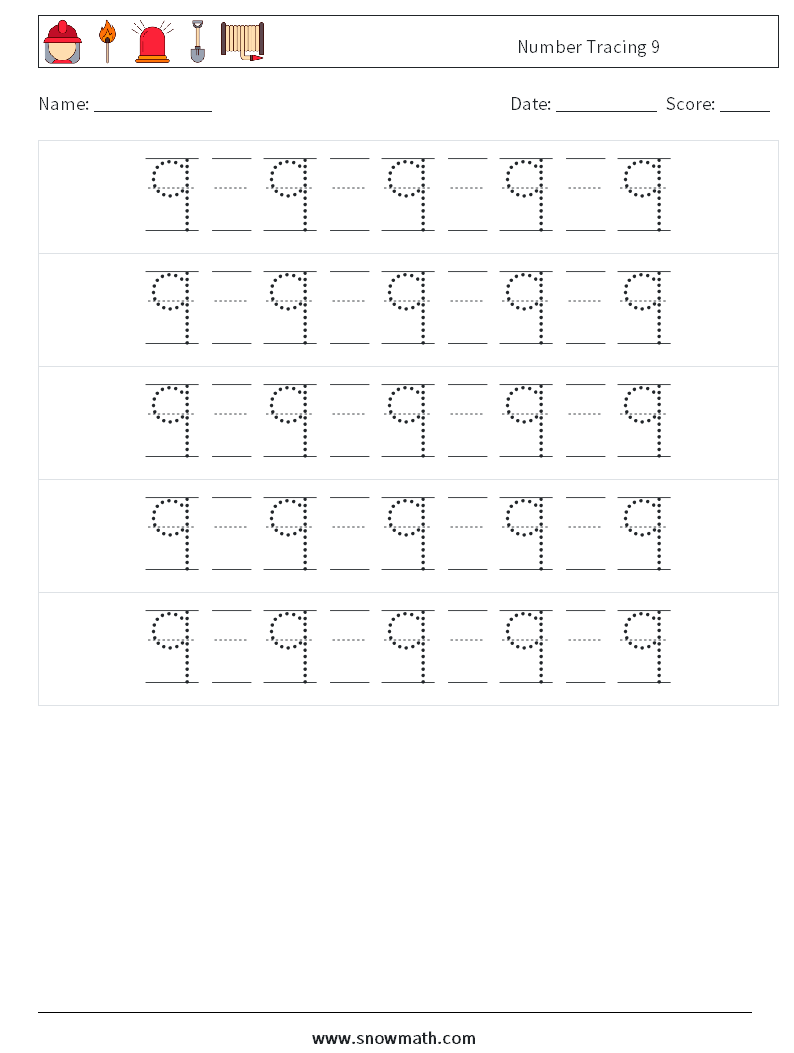 Number Tracing 9 Maths Worksheets 22