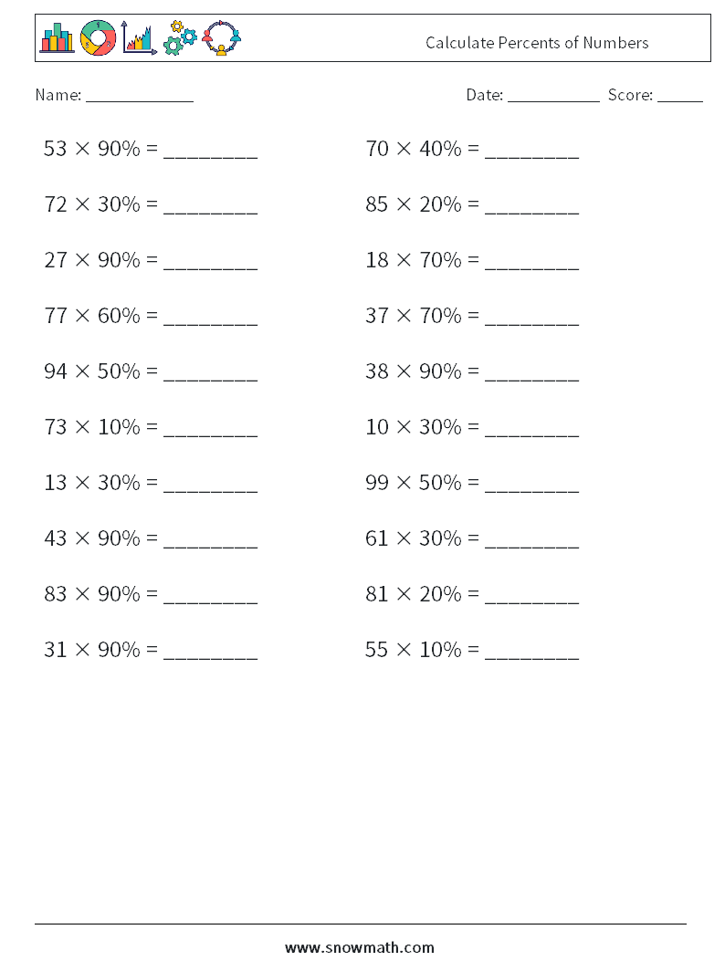 Calculate Percents of Numbers Maths Worksheets 2