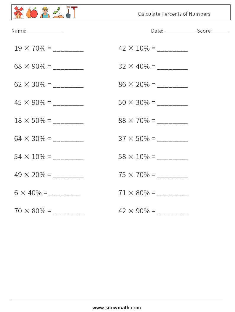 Calculate Percents of Numbers Maths Worksheets 6
