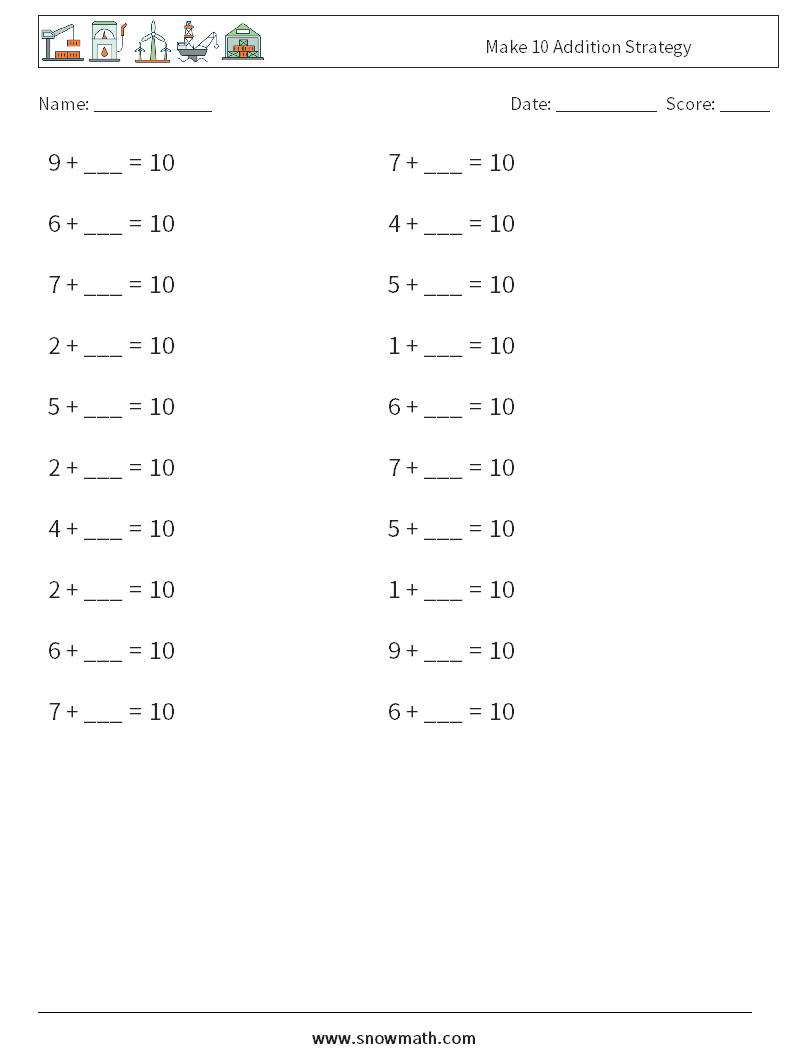 Make 10 Addition Strategy Math Worksheets 9