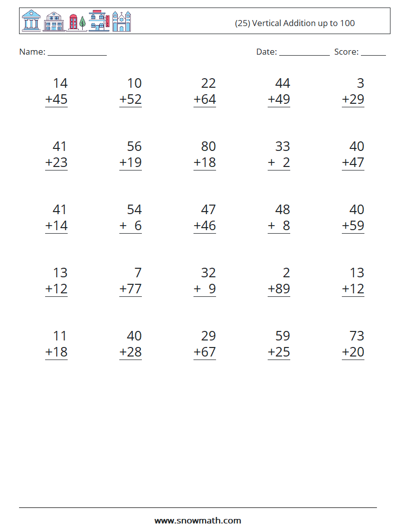 (25) Vertical Addition up to 100
