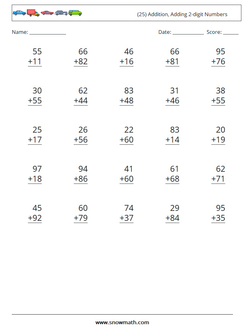 (25) Addition, Adding 2-digit Numbers Maths Worksheets 15