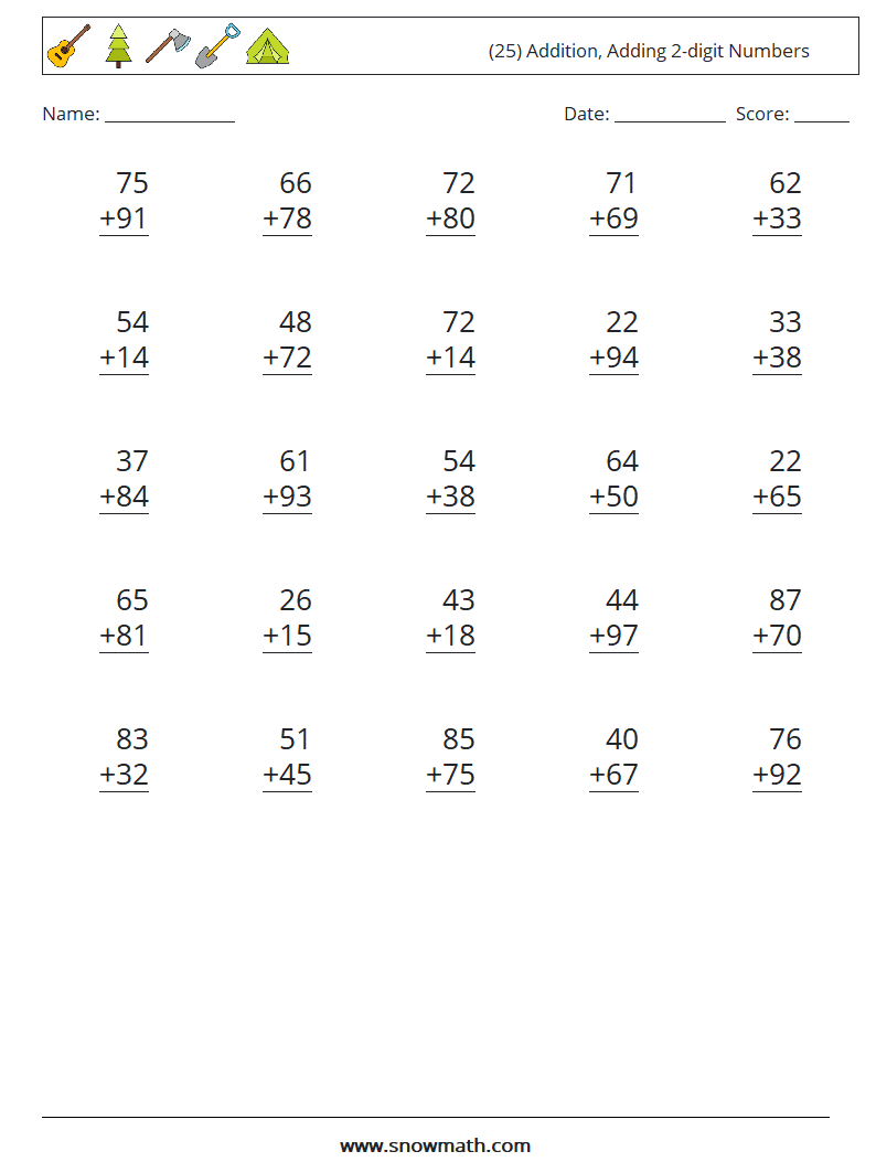 (25) Addition, Adding 2-digit Numbers Maths Worksheets 9