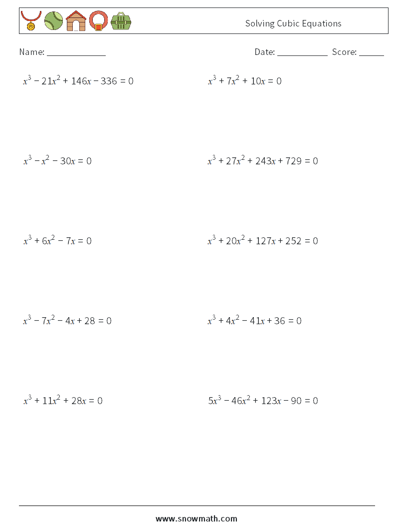 Solving Cubic Equations Math Worksheets 8