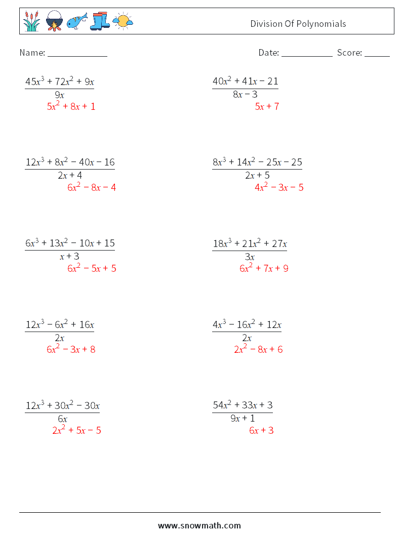 Division Of Polynomials Quiz