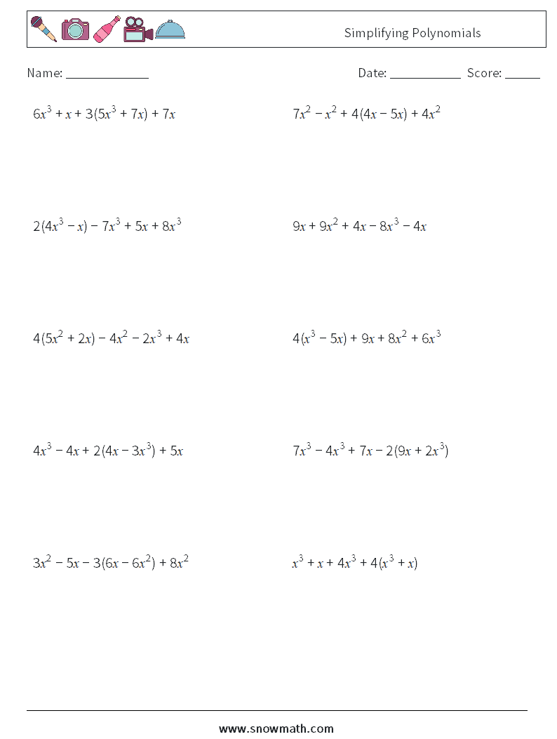 Simplifying Polynomials Maths Worksheets 4