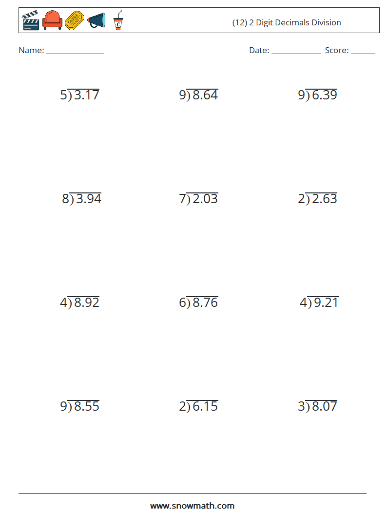(12) 2 Digit Decimals Division Maths Worksheets 11