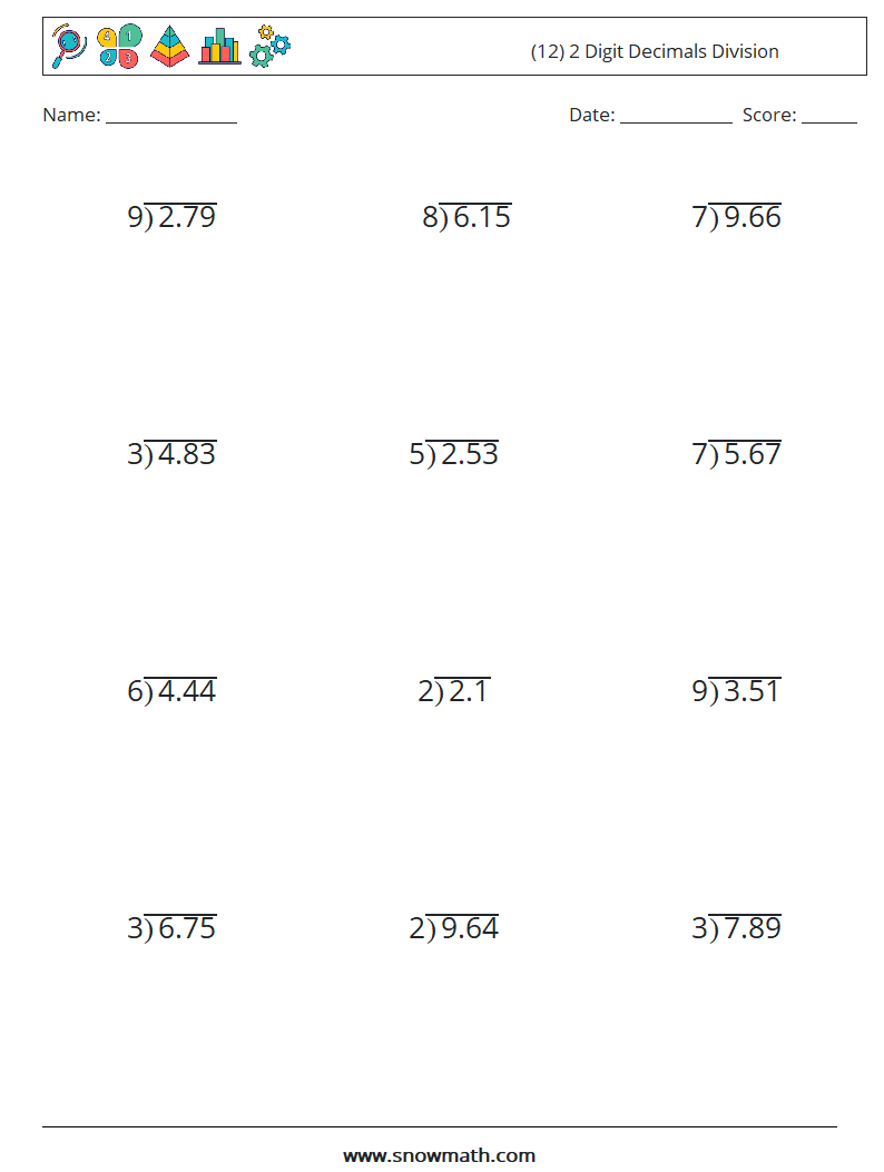 (12) 2 Digit Decimals Division Math Worksheets 18