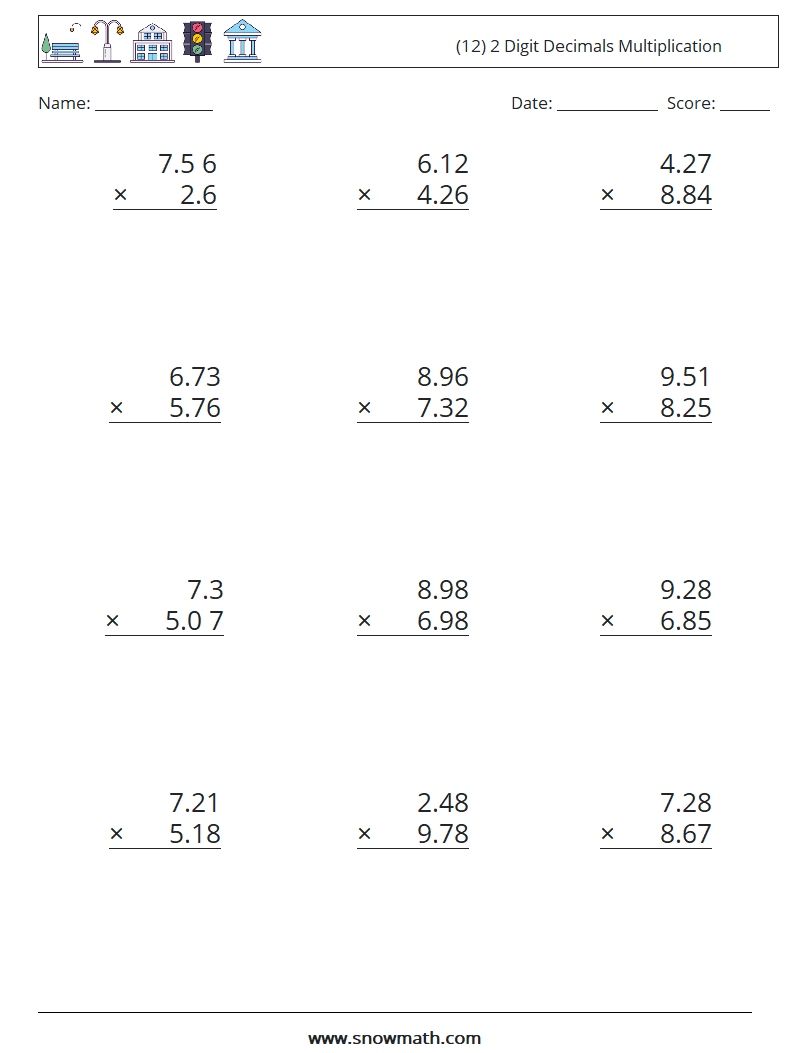 Grade 6 Multiplication Of Decimals Worksheets Free Printable K5 Learning Grade 6 Worksheets