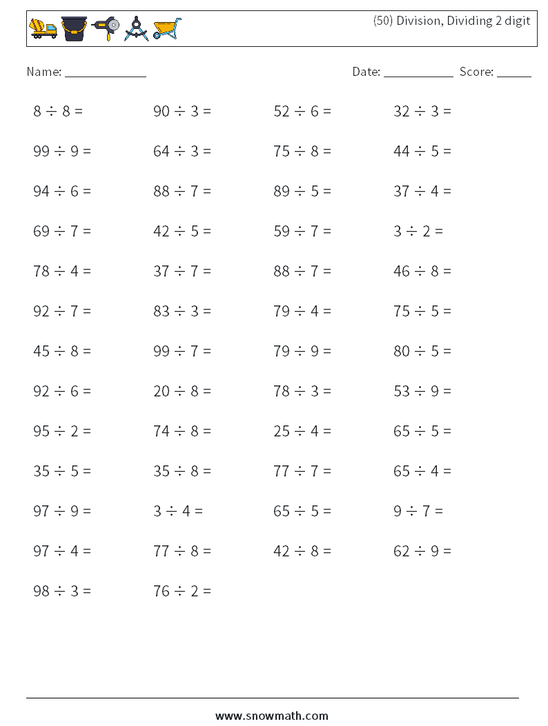 (50) Division, Dividing 2 digit