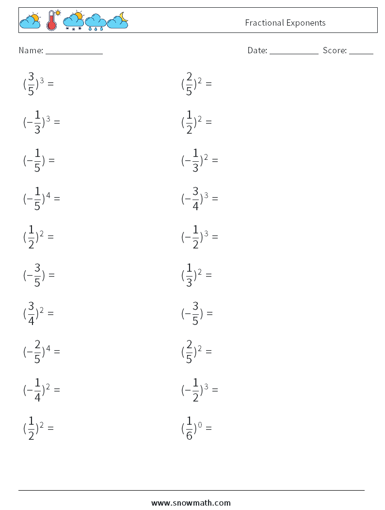Fractional Exponents Maths Worksheets 6