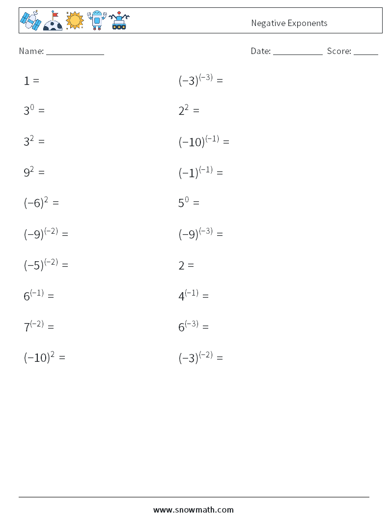  Negative Exponents Math Worksheets 4
