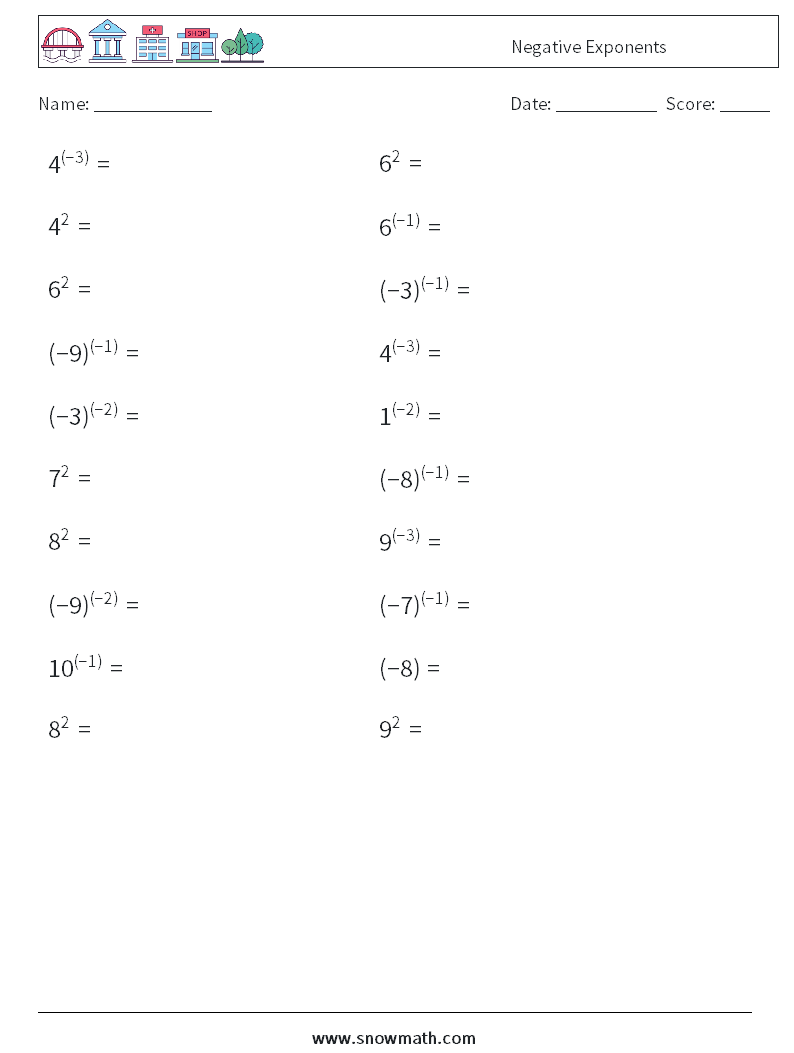  Negative Exponents Math Worksheets 6