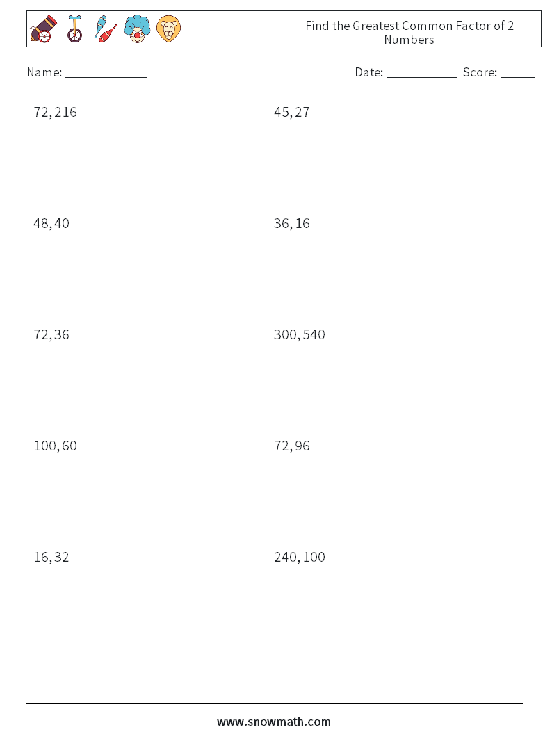 Find the Greatest Common Factor of 2 Numbers