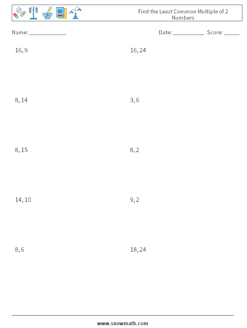 Find the Least Common Multiple of 2 Numbers Math Worksheets 7