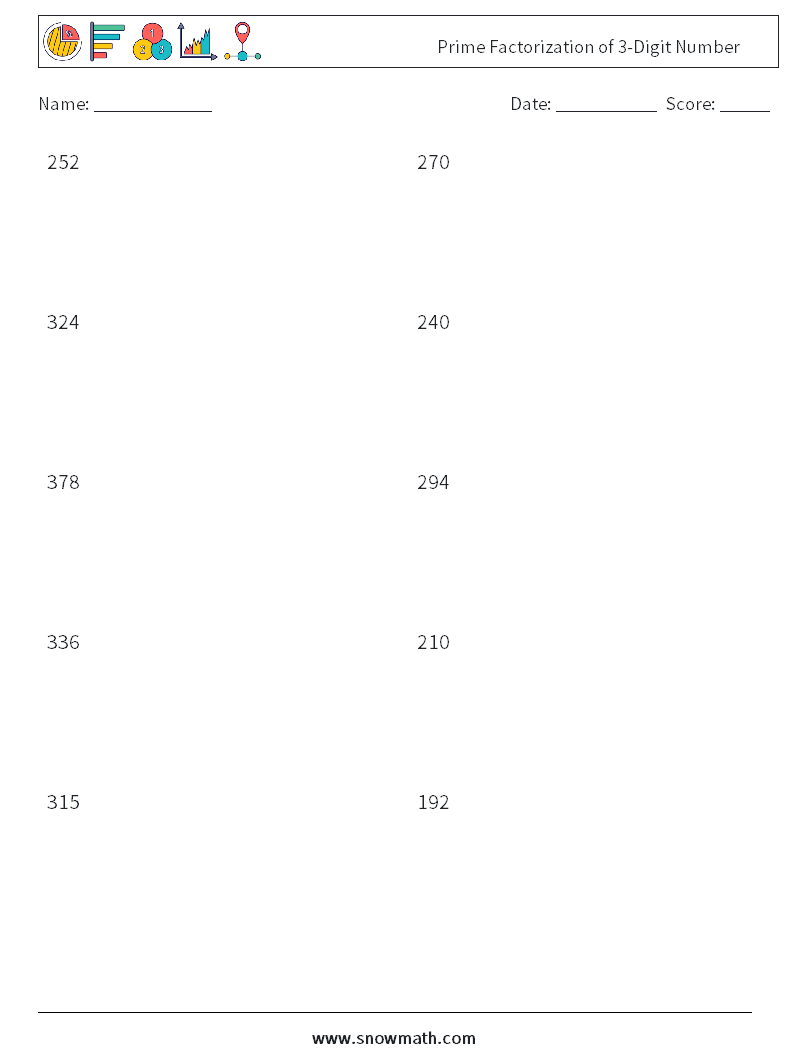 Prime Factorization of 3-Digit Number Math Worksheets 5