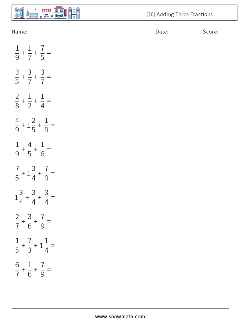 (10) Adding Three Fractions Math Worksheets 16