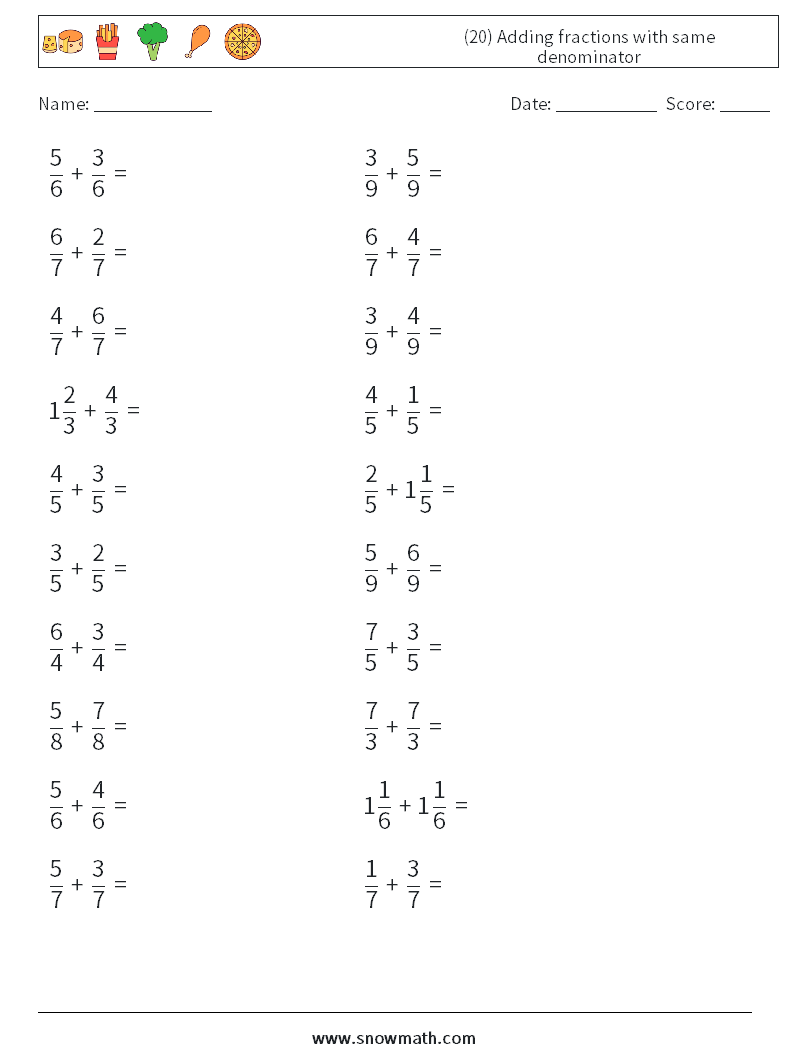 (20) Adding fractions with same denominator
