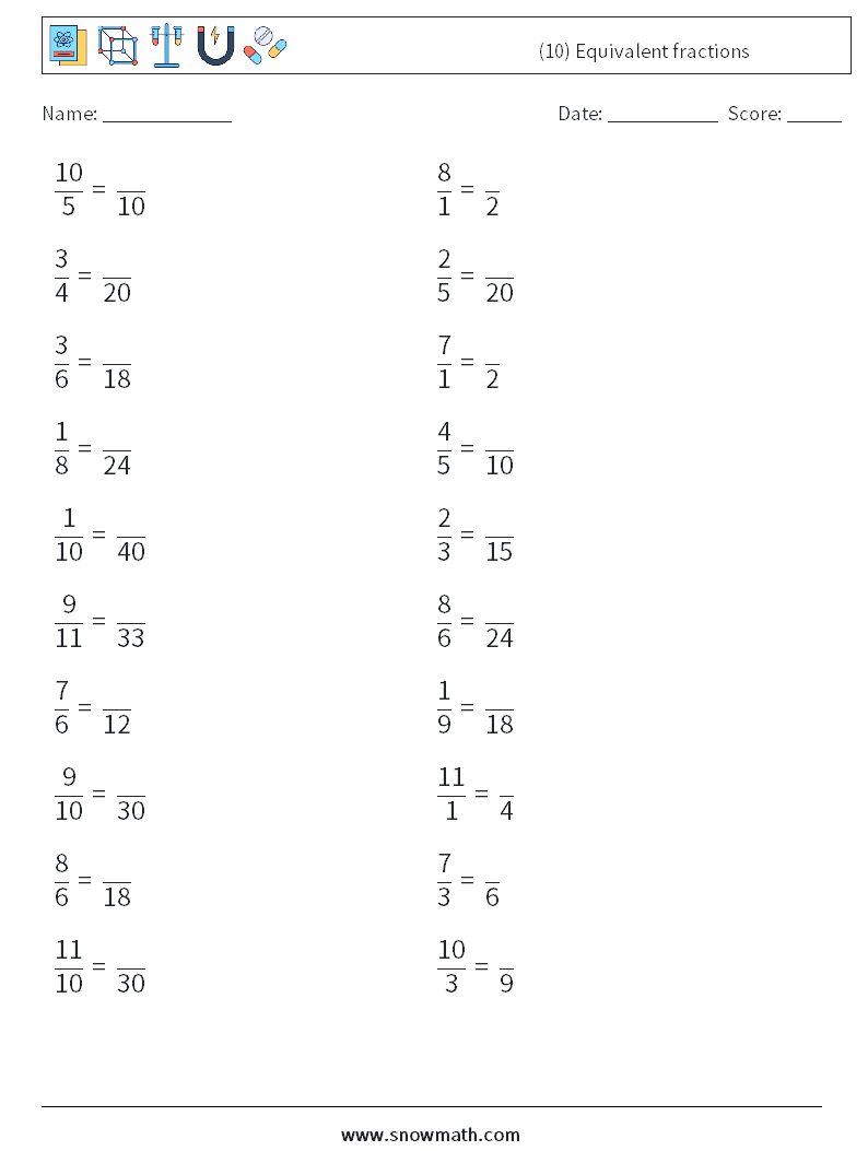 (10) Equivalent fractions