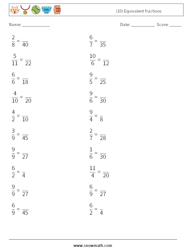 (10) Equivalent fractions Math Worksheets 9