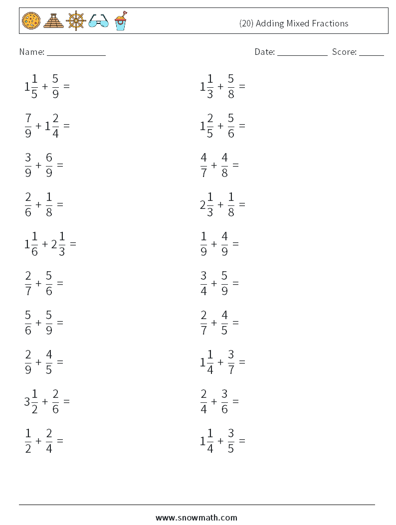 (20) Adding Mixed Fractions