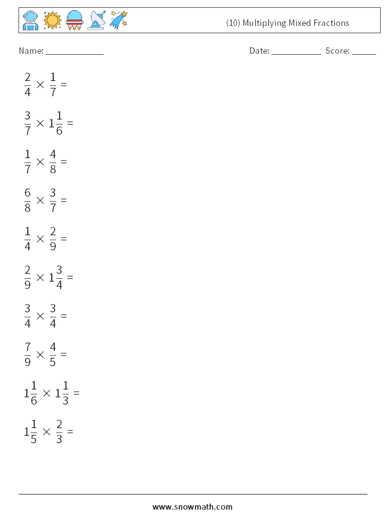 (10) Multiplying Mixed Fractions