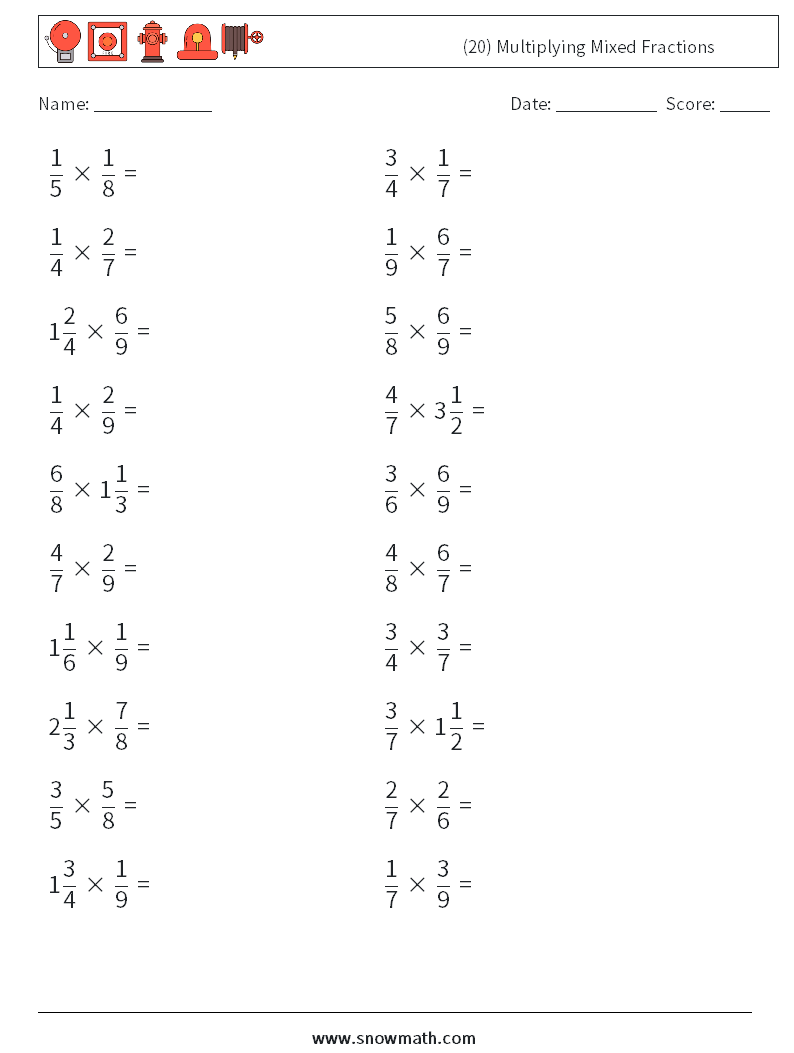 (20) Multiplying Mixed Fractions Math Worksheets 12