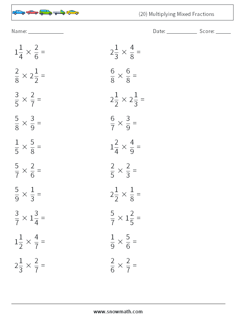 (20) Multiplying Mixed Fractions Math Worksheets 13